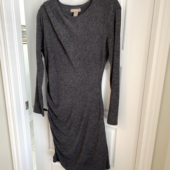 Asymmetrical Grey Sweater Dress with Ruching - Picture 1 of 7